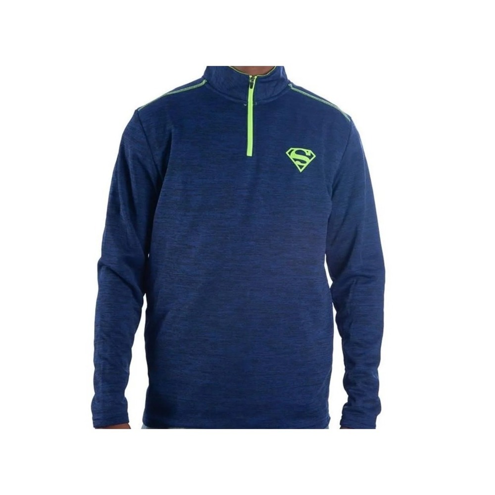 Superman Half Zip Blue Fleece Jacket Neon Edge Men's US XL DC Comics Casual